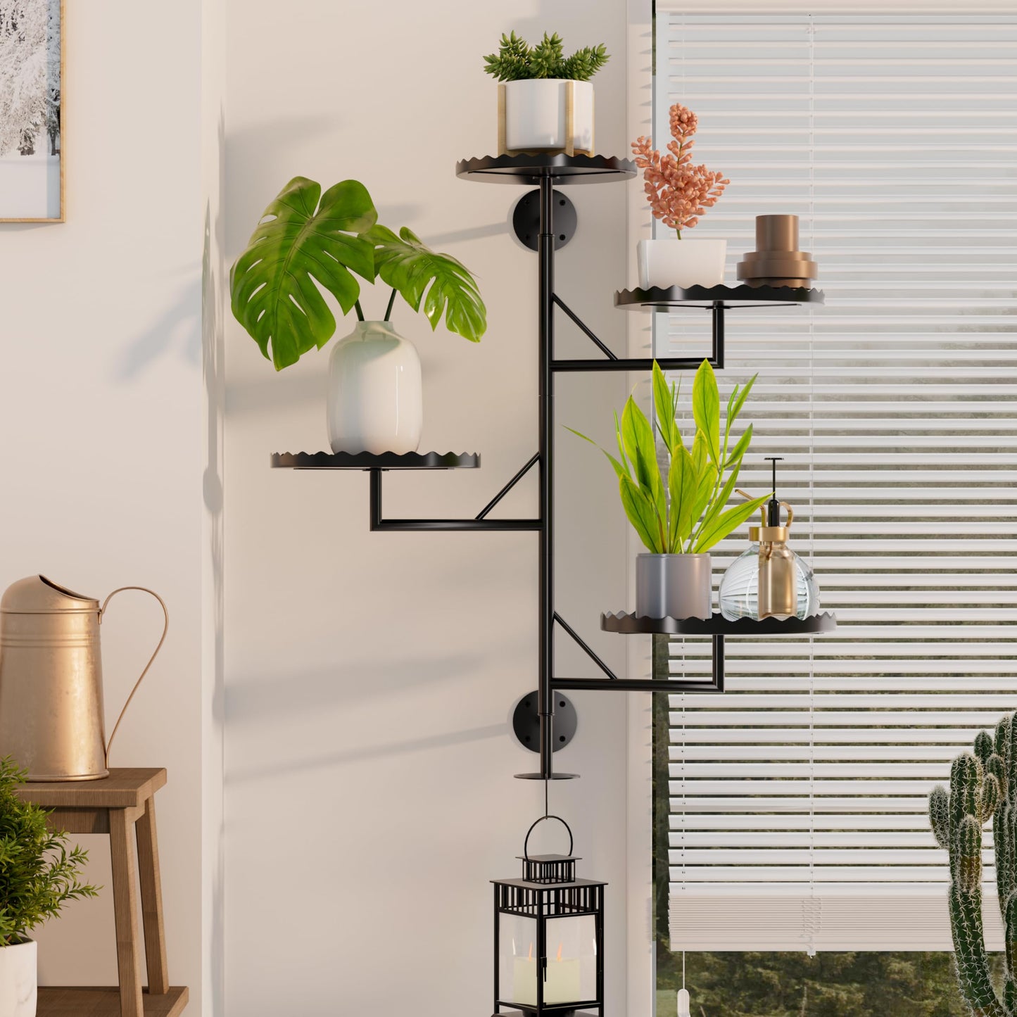 PPN Rotating Wall Plant Shelves Versatile Window Plant Shelf for Indoor Plants Bathroom Living Room Use Wall Planter with Durable Metal Material 4 Pots