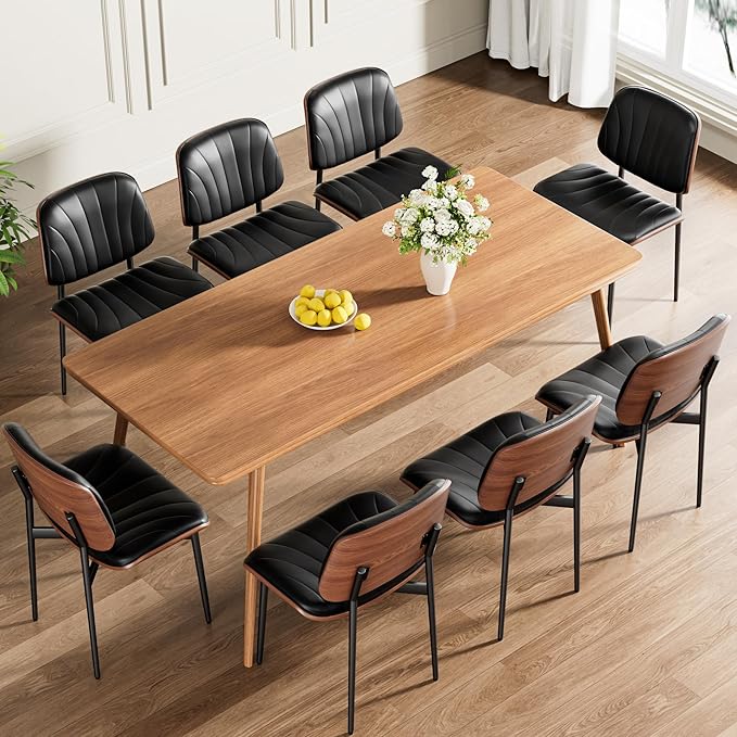 REONEY Dining Chairs Set of 6, Mid-Century Modern Upholstered PU Leather Chairs