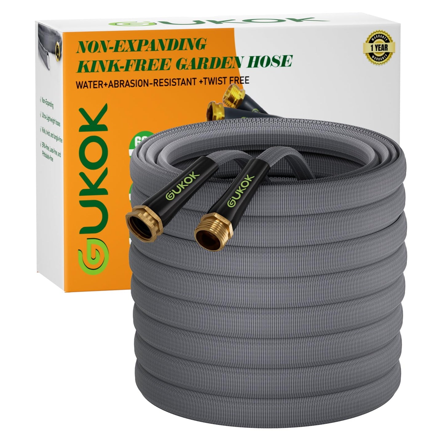 GUKOK Garden Hose 100 FT, Non-Expanding Water Hose, Ultra-Light & Flexible, Burst-Resistant, Kink-Free, High-Pressure Garden Hose All-Weather Use for Lawns, Gardens, and Outdoor Cleaning