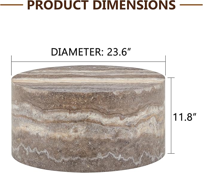 Round Coffee Table, 23.6" Modern Grey Faux Marble Drum Coffee Table, Round