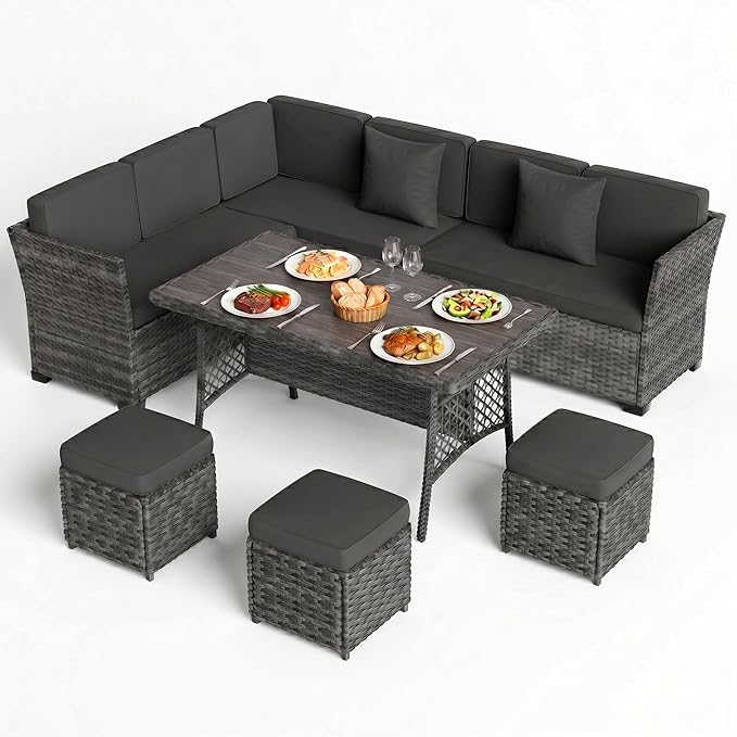 LOUVIXA 7 Pieces Patio Furniture Set, Outdoor Patio Furniture, Wicker