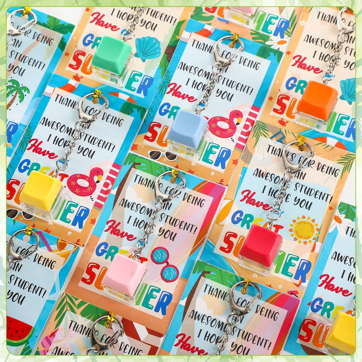 Seenelling 24 Set End of The School Year Gifts for Students Keyboard Fidget Clicker Keychain with Cards and Twist Ties Summer 2026 Graduation Party Favors for Last Day of School Gifts Prizes
