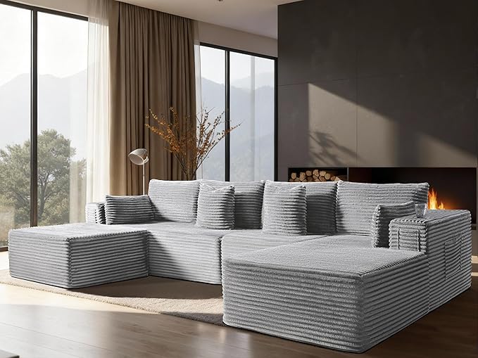 138" Oversized Cloud Sectional Couch, Comfort U Shaped Boneless Couch