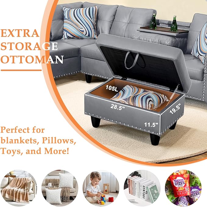 Wakefit Sectional Sofa Couch, Modern 4-Seaters Living Room Furniture Sets