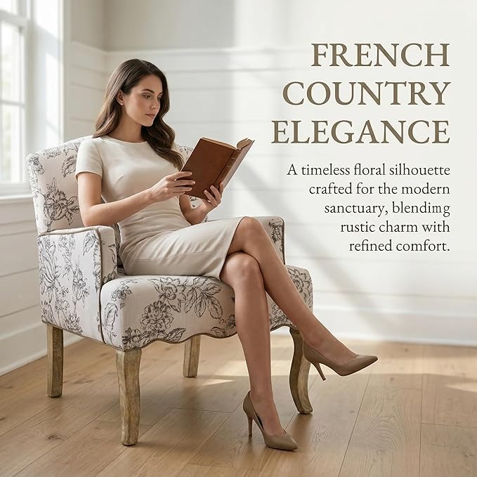 Shunzhi Floral Accent Chairs Farmhouse Upholstered Armchair Linen Reading Chair