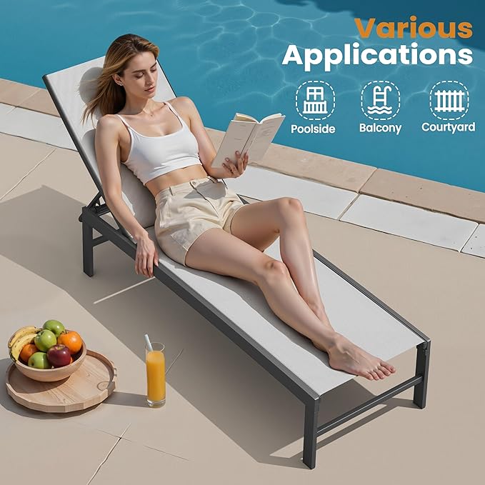 Crestlive Products Chaise Lounge Chair Outdoor Set of 2, Adjustable 5 Positions