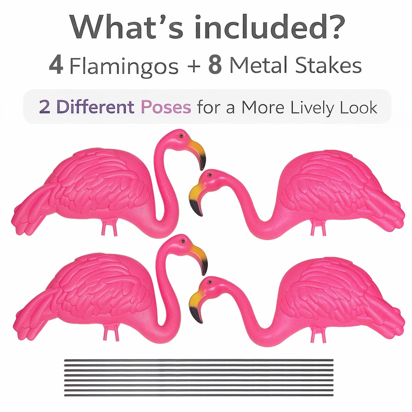 GiftExpress Pink Flamingos Yard Decorations - 4 Pack Extra Large 24" Tall Plastic Flamingo Statue w/Metal Stakes - Lawn Ornaments & Garden Decor for Outdoor Parties