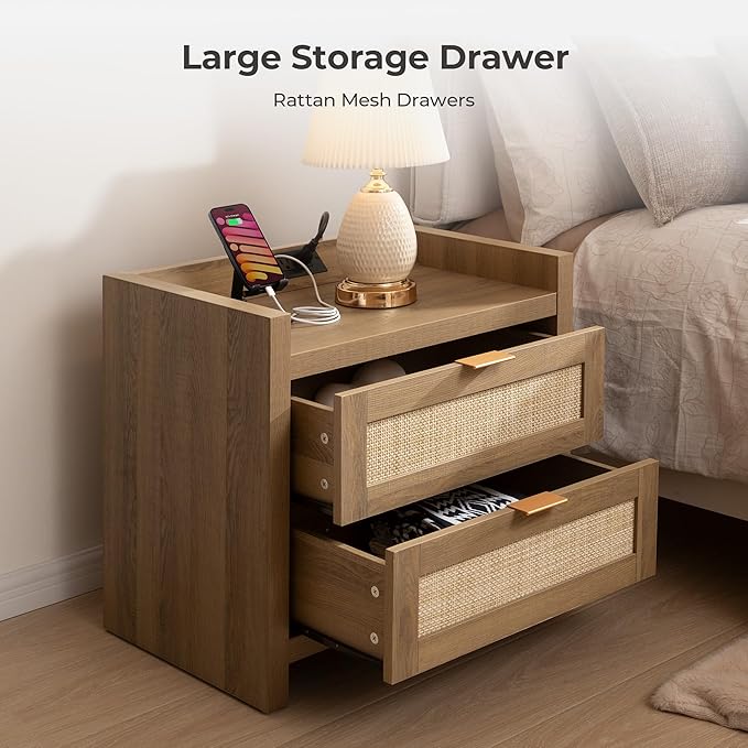 SICOTAS Rattan Nightstand End Table