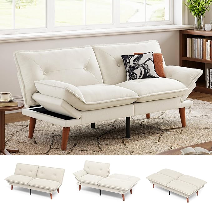 LINSY HOME Futon Sofa Bed, 3 in 1 Convertible Comfy Loveseat Sleeper Sofa Bed