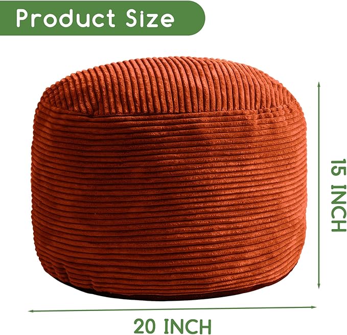 HIGOGOGO Round Stuffed Pouf Ottoman, Corduroy Poufs