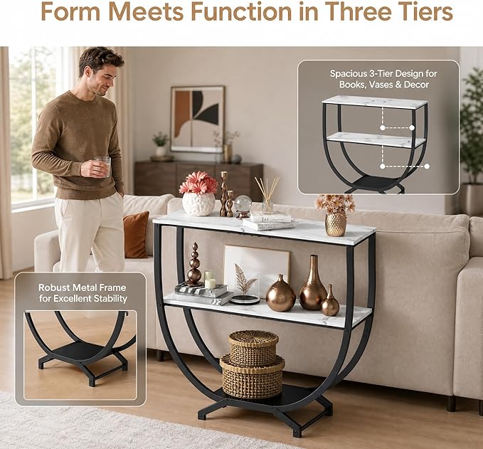 GILLAS 3 Tier Console Tables, Sofa Table Behind Couch Table, Industrial
