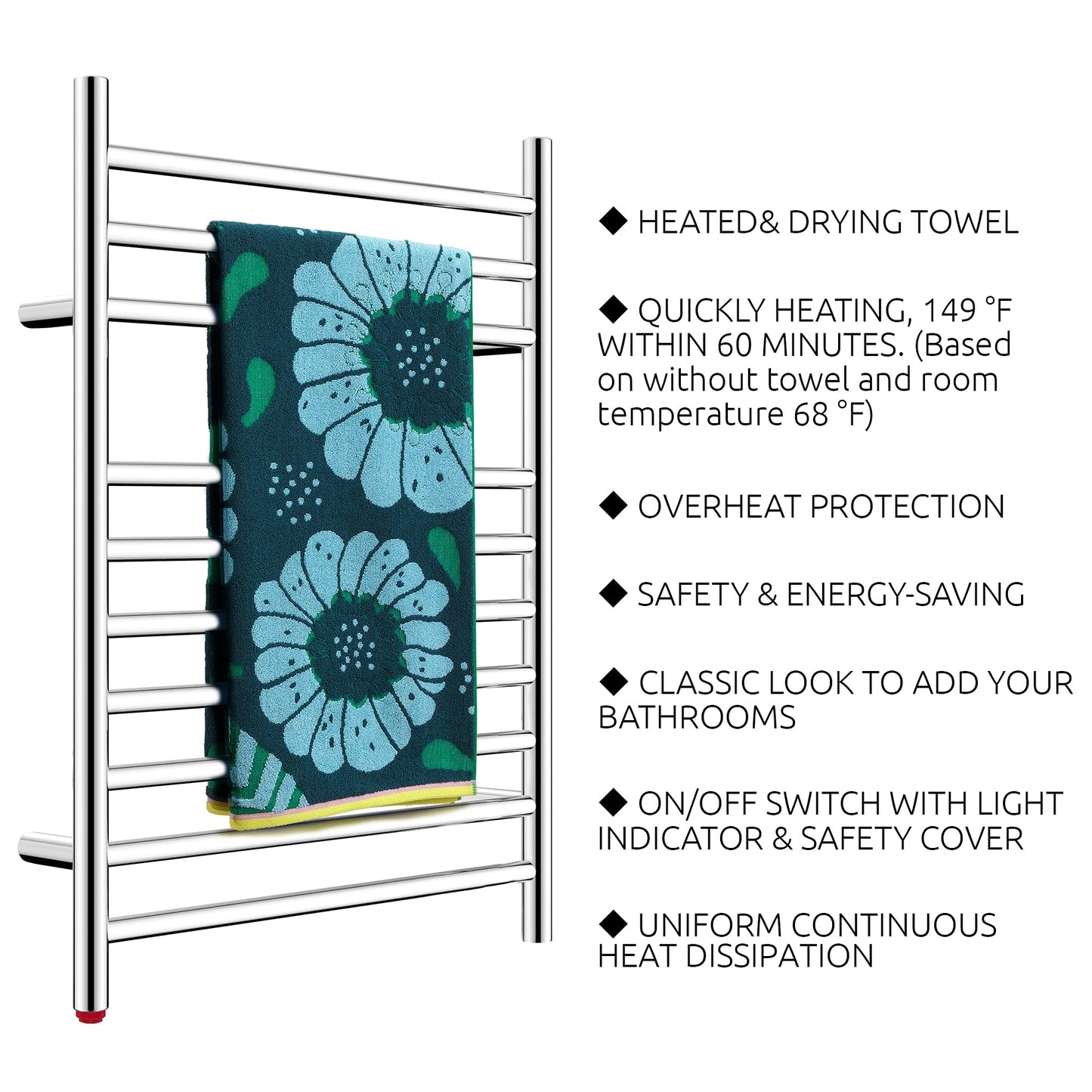HEATGENE Towel Warmer Wall-Mounted Hardwired Heated Towel Rack Hot Towel Bar Brushed