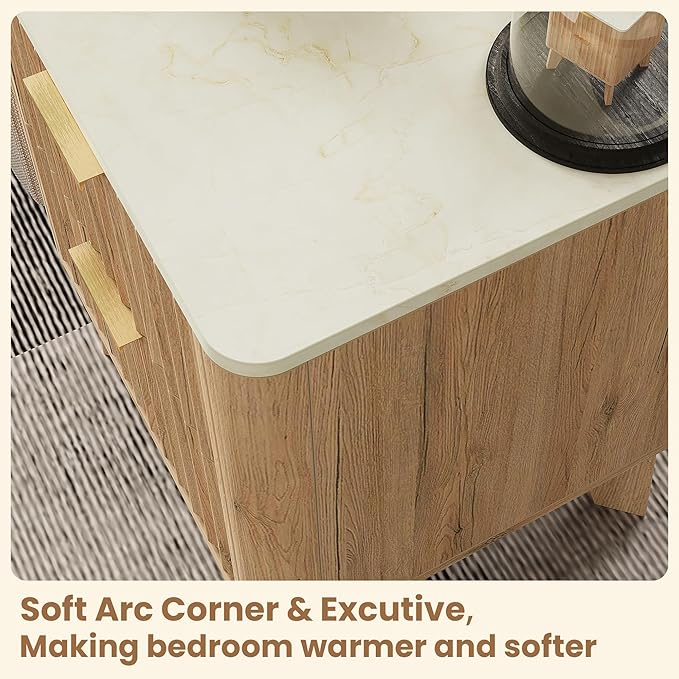 Fluted Nightstand Set of 2, Modern End Table