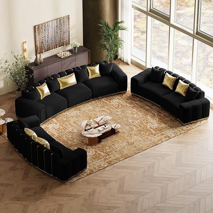 Oversized Luxury Chesterfield Sofa Set Velvet Black and Gold Couch