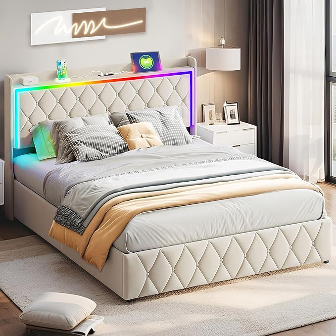 Modern Multi-Color LED Light Full Bed Frame
