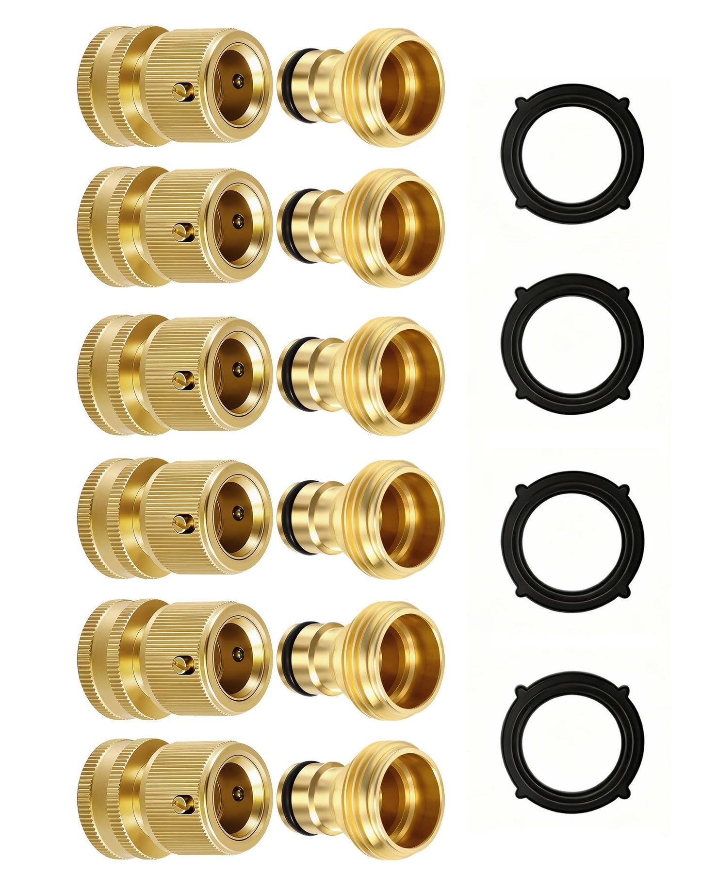 RainPoint Quick Connect Hose Fittings 3/4" GHT - Solid Brass Garden Hose Connectors, No-Leak Design & Universal Fit for Instant Connection (6 Sets)