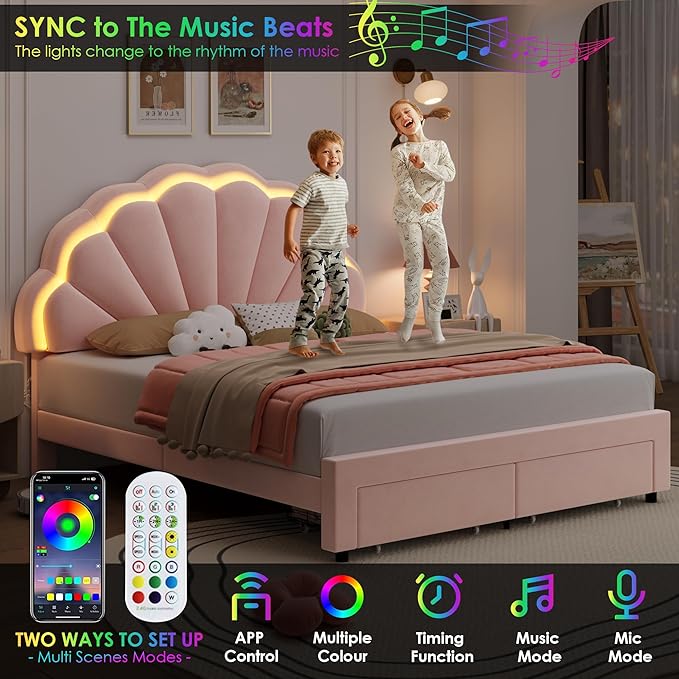HIFIT Queen Upholstered Smart LED Bed Frame