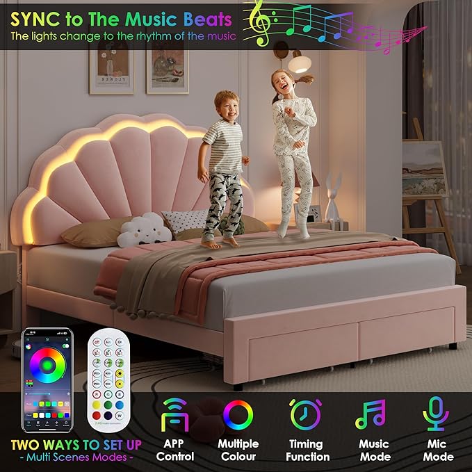 HIFIT Full Size Upholstered Smart LED Bed Frame