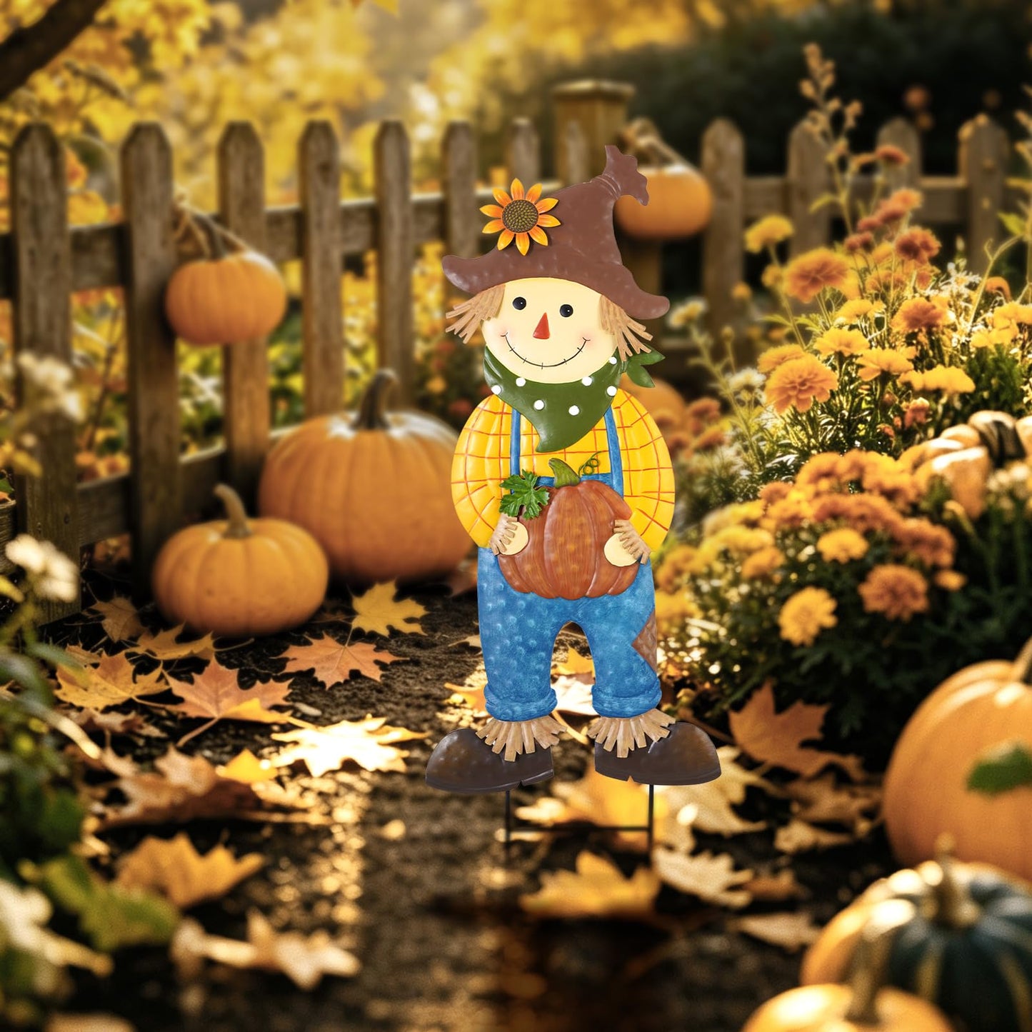 Fall Harvest Yard Signs Outdoor Decorations - Scarecrow Pumpkin Farm Metal Stakes, Rustproof Lawn Art for Autumn Garden Thanksgiving Farmhouse Decor (Scarecrow, 1 Pack)