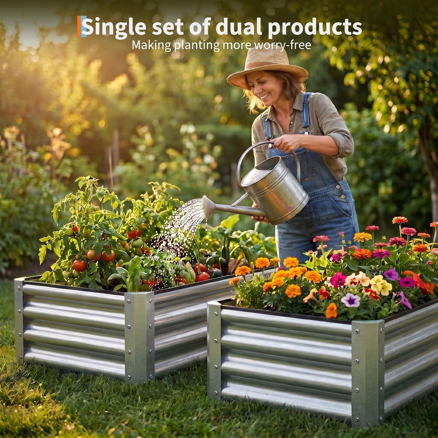 ActiveTrail 2 Pack Galvanized Raised Garden Bed Kit, Large Rectangular Metal Oval Raised Garden Beds, Outdoor Deep Root Box Planter for Gardening, Vegetables, Flowers, Herbs (4x2x1FT, Silver)