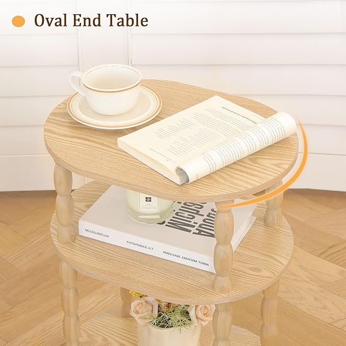 MaxSmeo End Table with Charging Station, Small Oval Side Table