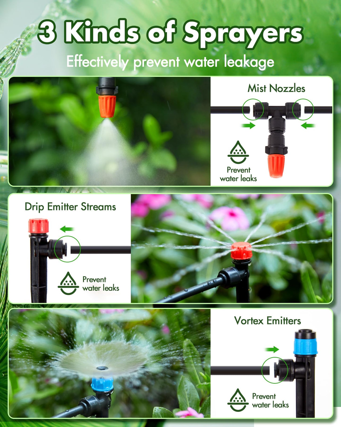 240FT Drip Irrigation System Kits - Automatic Garden Watering Sprinkler with 1/2 & 1/4 inch Tubing Hose Patio Misting Plant Irrigation Water Equipment Quick Connector for Greenhouse Flower Beds Lawn