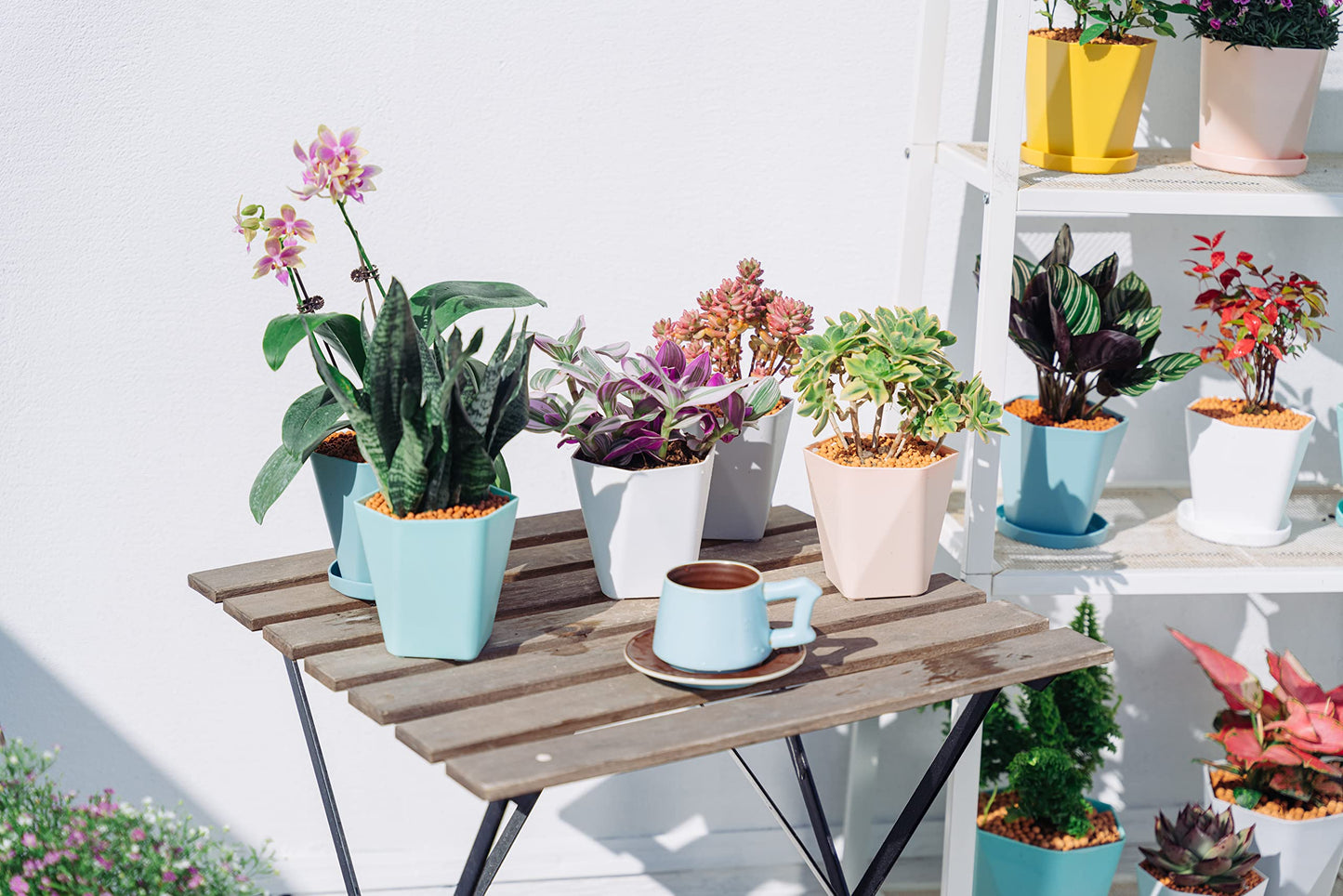 Sun-E Planters for Indoor Plants Flower Pots 7.6/6.5/5.1Inch Set of 3 Plant Pots for Outdoor with Drainage Holes and Saucers Modern Decorative Gift Idea (Sakura Pink)