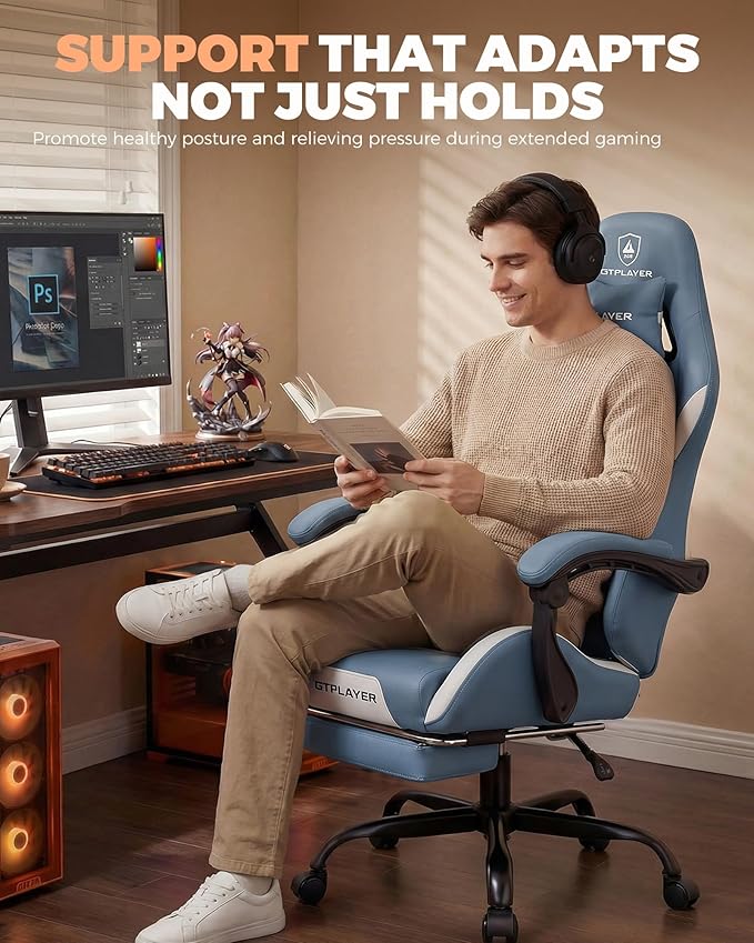 GTPLAYER Gaming Chair with Foot Rest & Pocket Spring Cushion, Ergonomic High