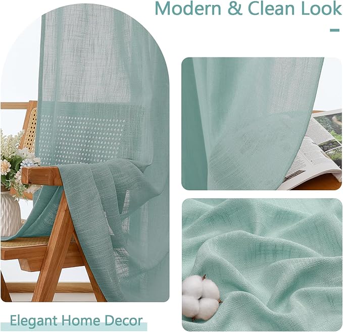 Chyhomenyc Extra Long Aqua Green Semi Sheer Curtains 120 Inches Long 2 Panels