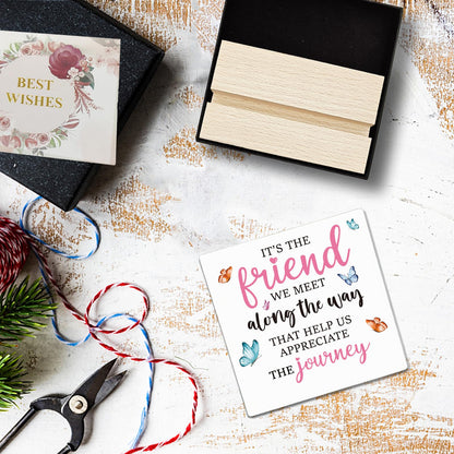 REWIDPARTY Friendship Gifts for Women Motivational Friendship Ceramic Sign Keepsake Christmas Birthday Gifts for Friend Colleague Ceramic Desk Sign Plaque with Wooden Stand for Home Office Decor