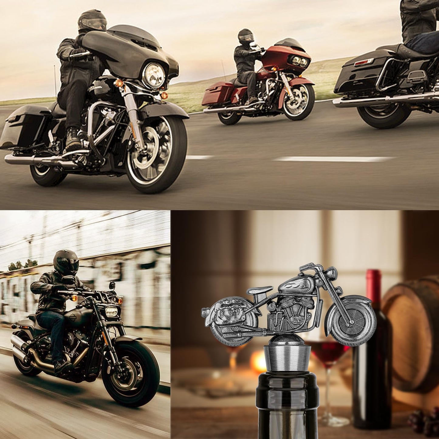 LKKCHER Motorcycle Wine Stopper, Motorbike Wine Gifts Father Day Gifts Christmas Gifts Birthday Gifts for Men Bikers, Bottle Stoppers for Wine Champagne, Dark Silver with Gift Box