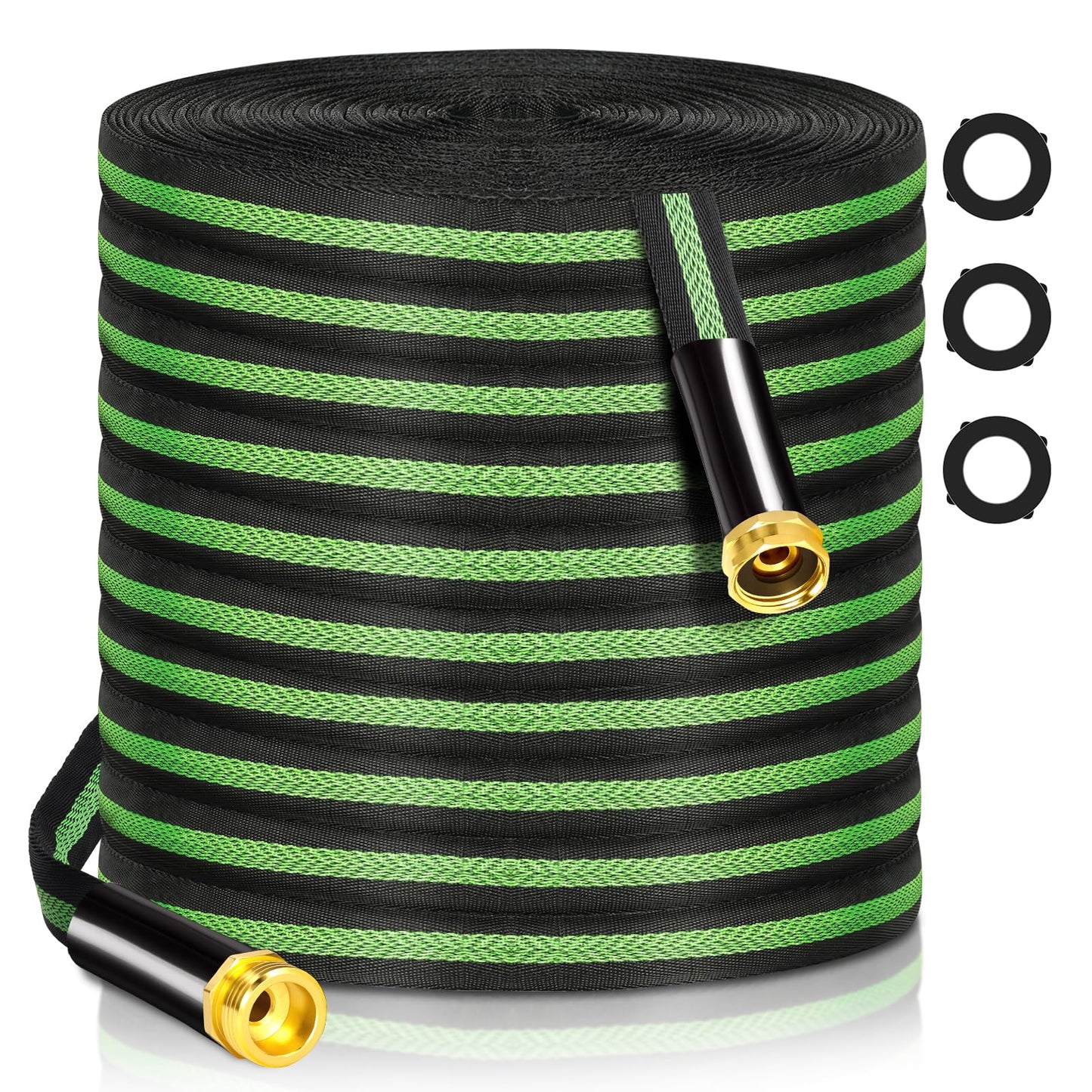 Garden Hose 25 ft Flexible Water Hoses Non-Expanding Lightweight Portable No Kink High Pressure Flat Fabric 3/4” fittings Leak-proof Durable Pipe for Outdoor Outside Yard Lawn Patio Watering Car Wash