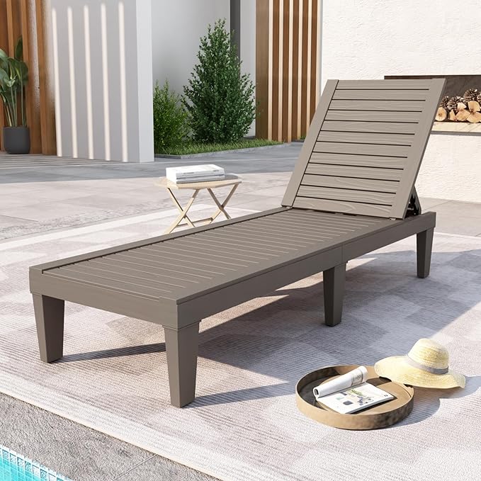DIMAR GARDEN Outdoor Chaise Lounge, Resin Pool Lounge Chair Waterproof Recliner