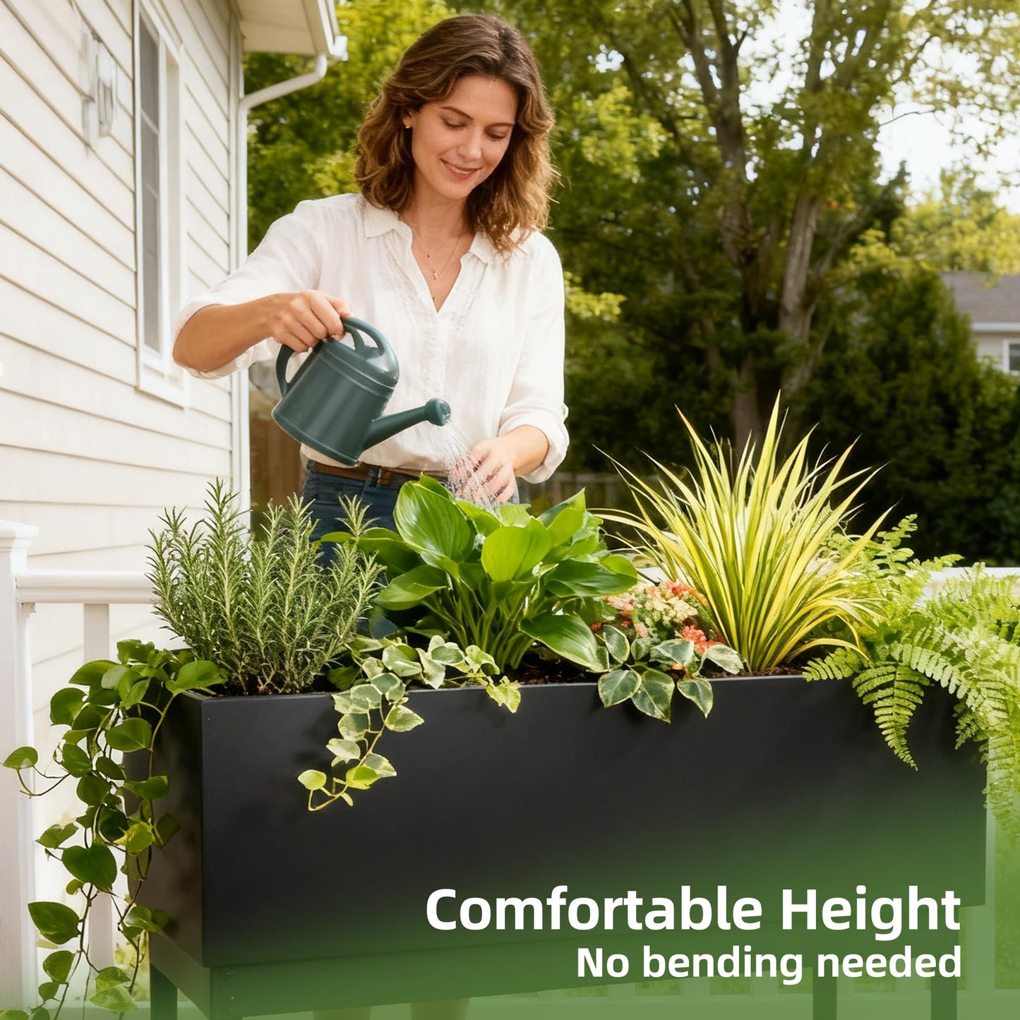 Worth Set of 2 Raised Metal Planter Box with Legs, Large & Small Matte Black Galvanized Steel Elevated Garden Beds with Drainage Hole & Plug for Vegetables, Flowers & Herbs, Indoor & Outdoor Use
