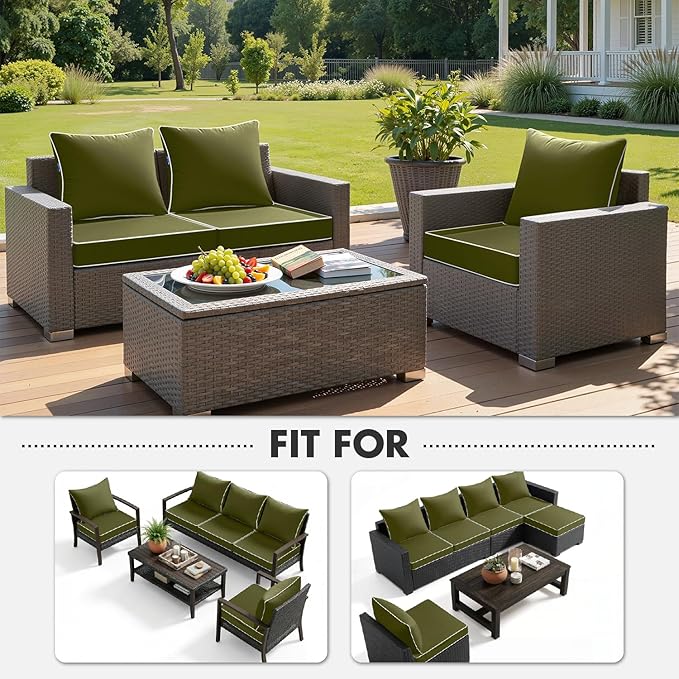 MIULEE Dark Green Outdoor Seat Cushion 24x24 Inch Waterproof & 3 Year Fade