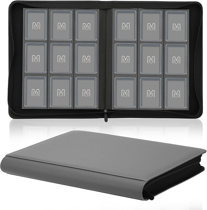 Toploader Binder,Trading Card Binder Storage Hold up 288 Cards 9-Pocket Top Loader Binder with Sleeves for 3"x4" Rigid Toploaders Hard Cases (9Dark Grey)