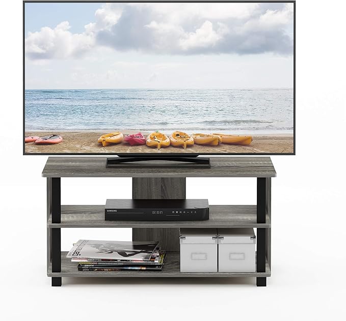 Furinno Sully 3-Tier Stand for TV up to 40, French Oak Grey/Black