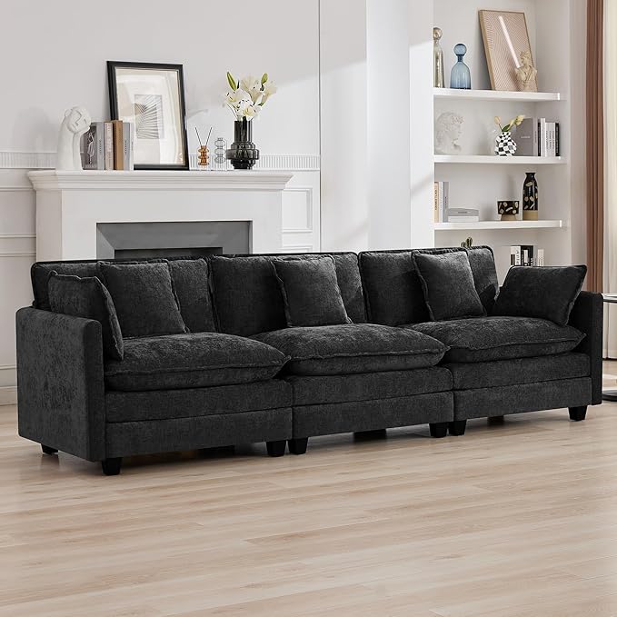 111'' Sectional Cloud Deep Seat Couch, Modern Comfy Chenille Modular Sectional