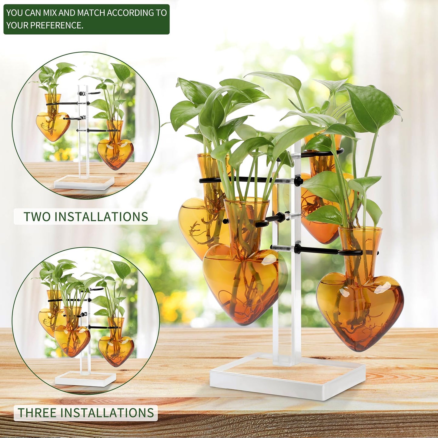 YYHglass Clear Plants Propagation Stations Terrarium Kit Birthday Gift for Women for Indoor Home Office Decor Acrylic Plant Accessories - 4 Love Hear Vase