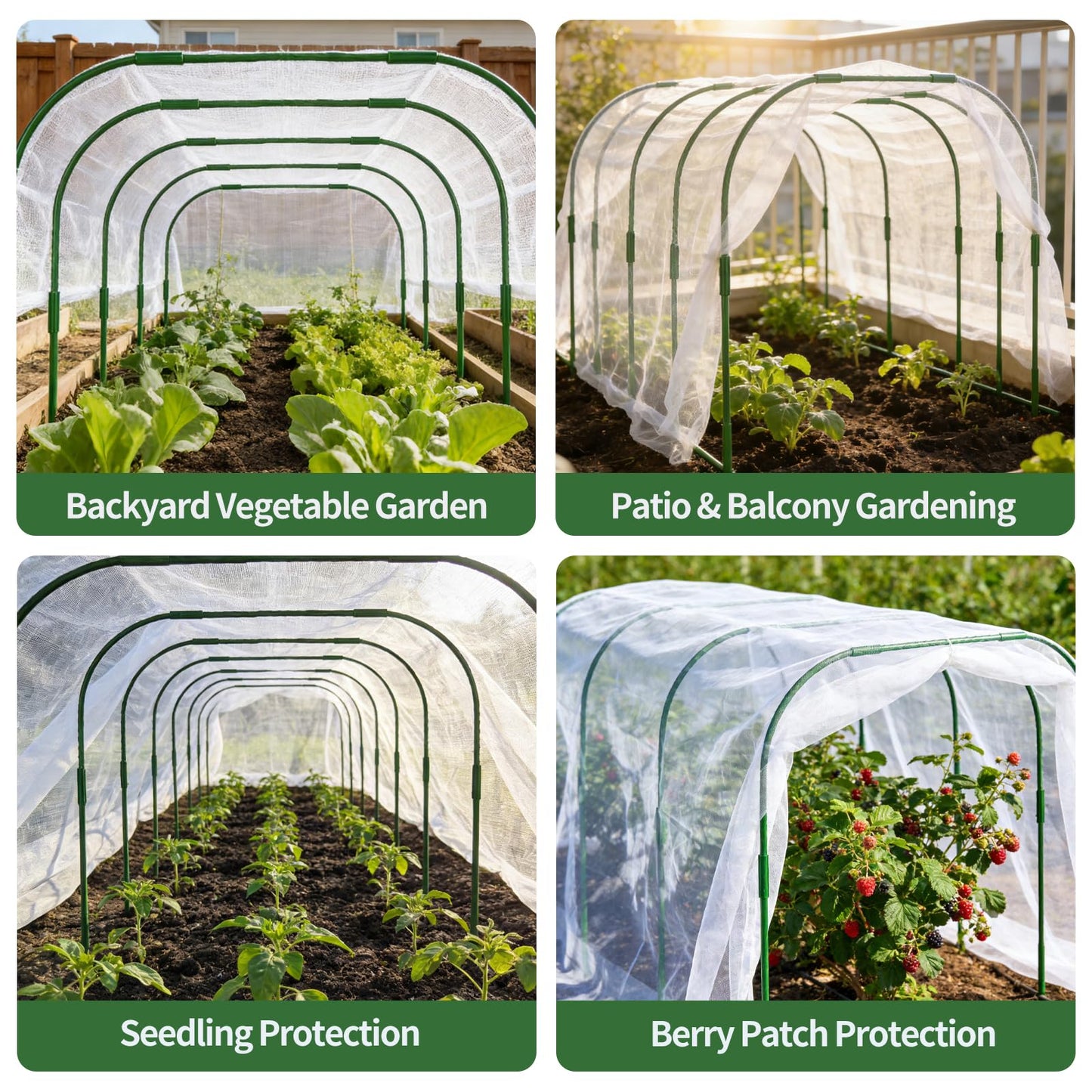 Garden Netting Kit for Raised Bed, 8X20FT Ultra Fine Mesh Netting with 5 Sets Garden Hoops & 15pcs Clips, Reusable Bird Netting for Garden Protection