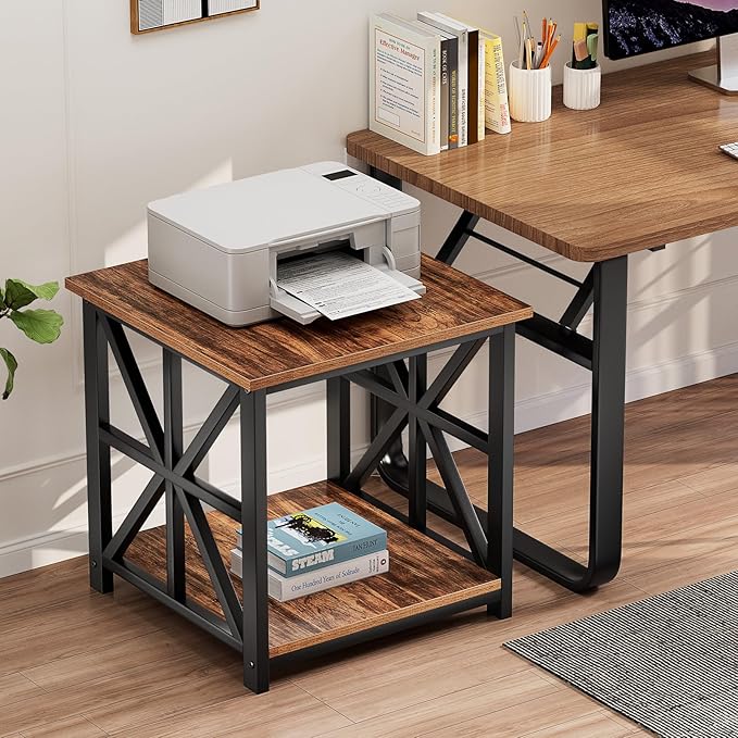GreenForest End Table with 2-Tier Storage Shelf, 19.7 inch Side Table