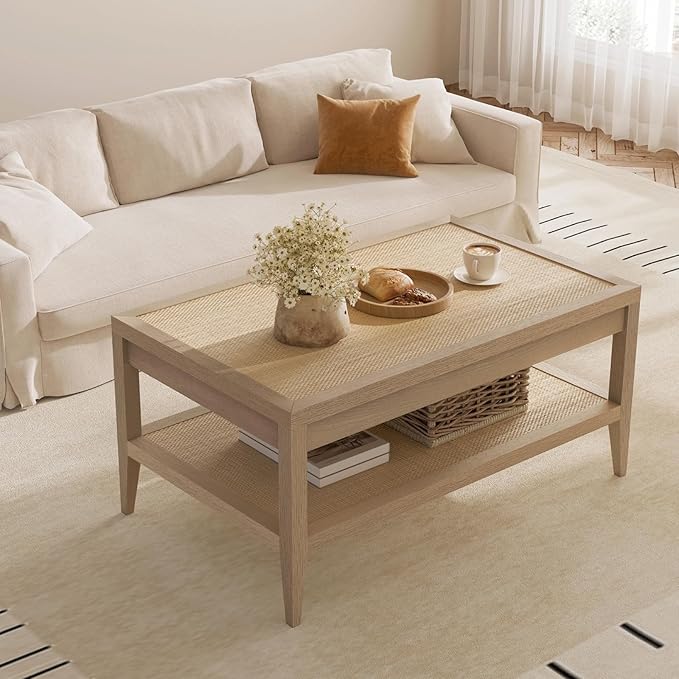 SICOTAS Rattan Coffee Table for Living Room