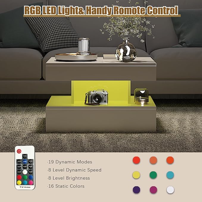 HedoAjim Small White Led Coffee Table