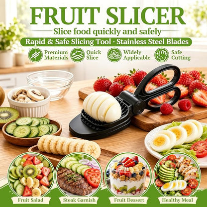 NOVANO Fruit Slicer, Egg Slicer, Black | For Hard Boiled Eggs, For Strawberry, Banana, Kiwi, Stainless Steel Blades, ABS Material, Rapid & Safe Slicing
