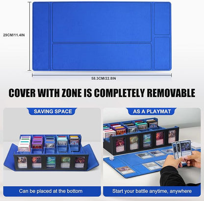 Trading Card Storage Box with Commander Display , 5-Row Deck Case with Removable Lid; 3900+ Card Deck Box for MTG TCG Sports Card, 5 Top Loaders, 5 Stoppers, 48 Dividers,1 Dice Tray (Black Blue)