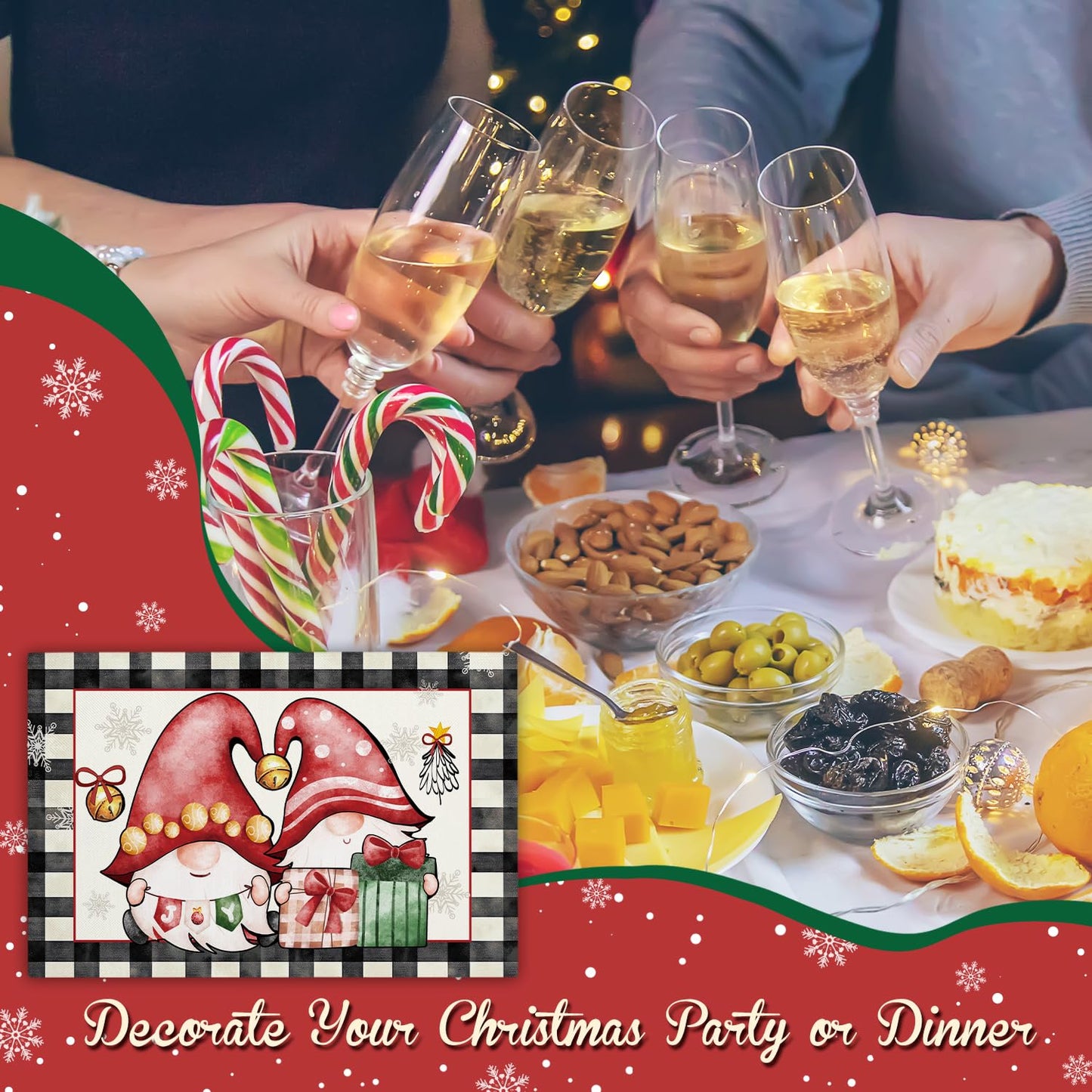 Funny Santa Snowflakes Christmas Placemats Set of 4 Winter Gifts for Christmas Women Rustic Holiday Placemats Decor for Xmas Party Outdoor Home Kitchen Dining Recyclable Table Mats 12x18 inch - DH720