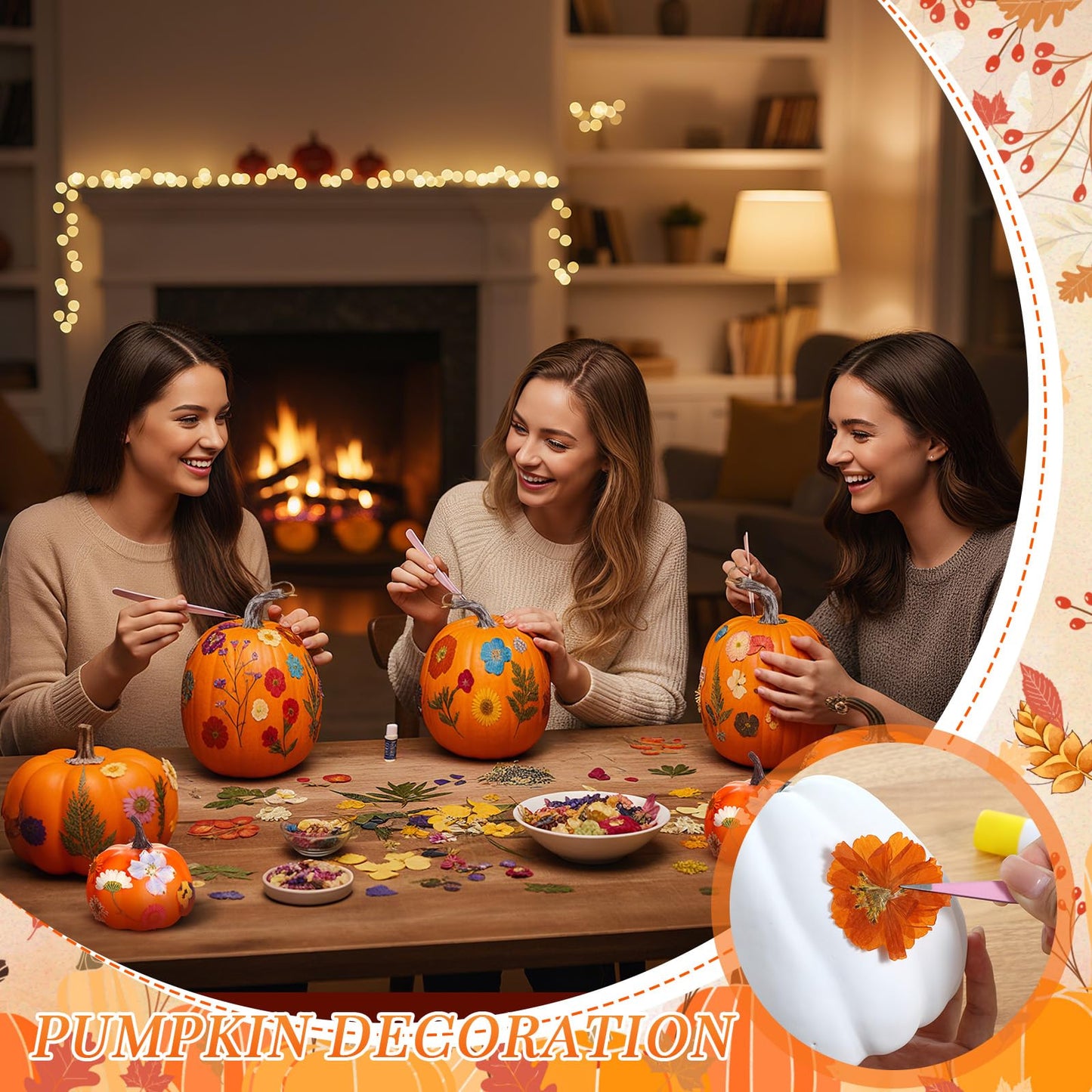 Canlierr 8 Pcs Artificial Pumpkins Fall Decor with 150 Pcs Dried Flower Butterfly Stickers & 1 Handy Tweezer DIY Craft Pumpkin for Thanksgiving Table Centerpiece Mantel Shelf (Orange)