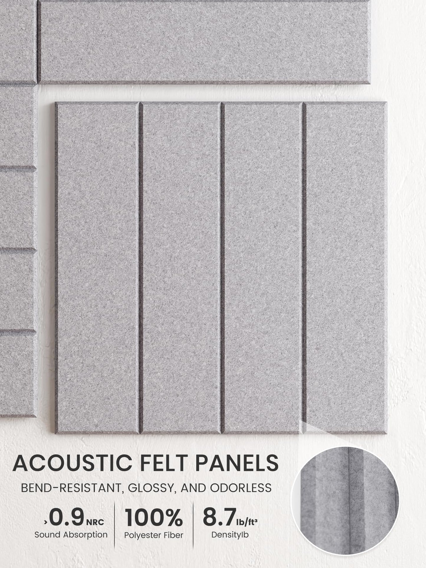 Bumusty Large Cork Board Alternative-36 x 24" Felt Bulletin Board Tiles, with 30 Pushpins, 40 Adhesive Tabs, Bold-Stripe 6-Pack, Cork Boards for Office Push Pin Board Felt Board-Soft Gray