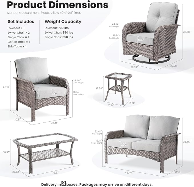 ovios 7-Piece Patio Furniture Set, Outdoor Wicker Sofa
