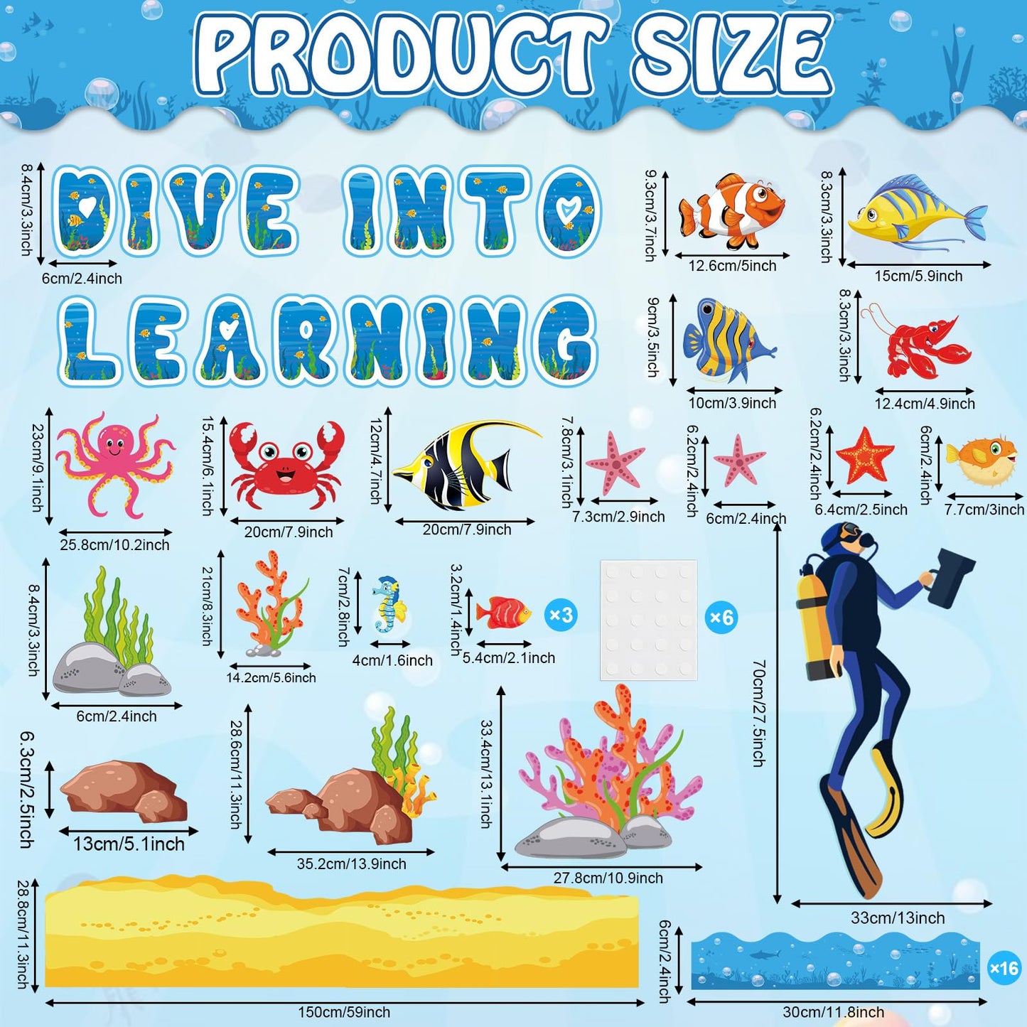 party greeting Ocean Animal Bulletin Board Set Under The Sea Classroom Decoration Summer Dive into Learning Sea Animals Fish Paper Cutouts for Tropical School Chalkboard Wall Decor Supplies